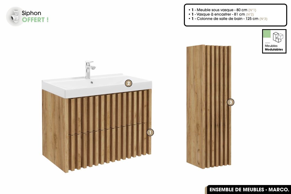 Ensemble complet de salle de bain - Meuble - Colonne - Vasque à