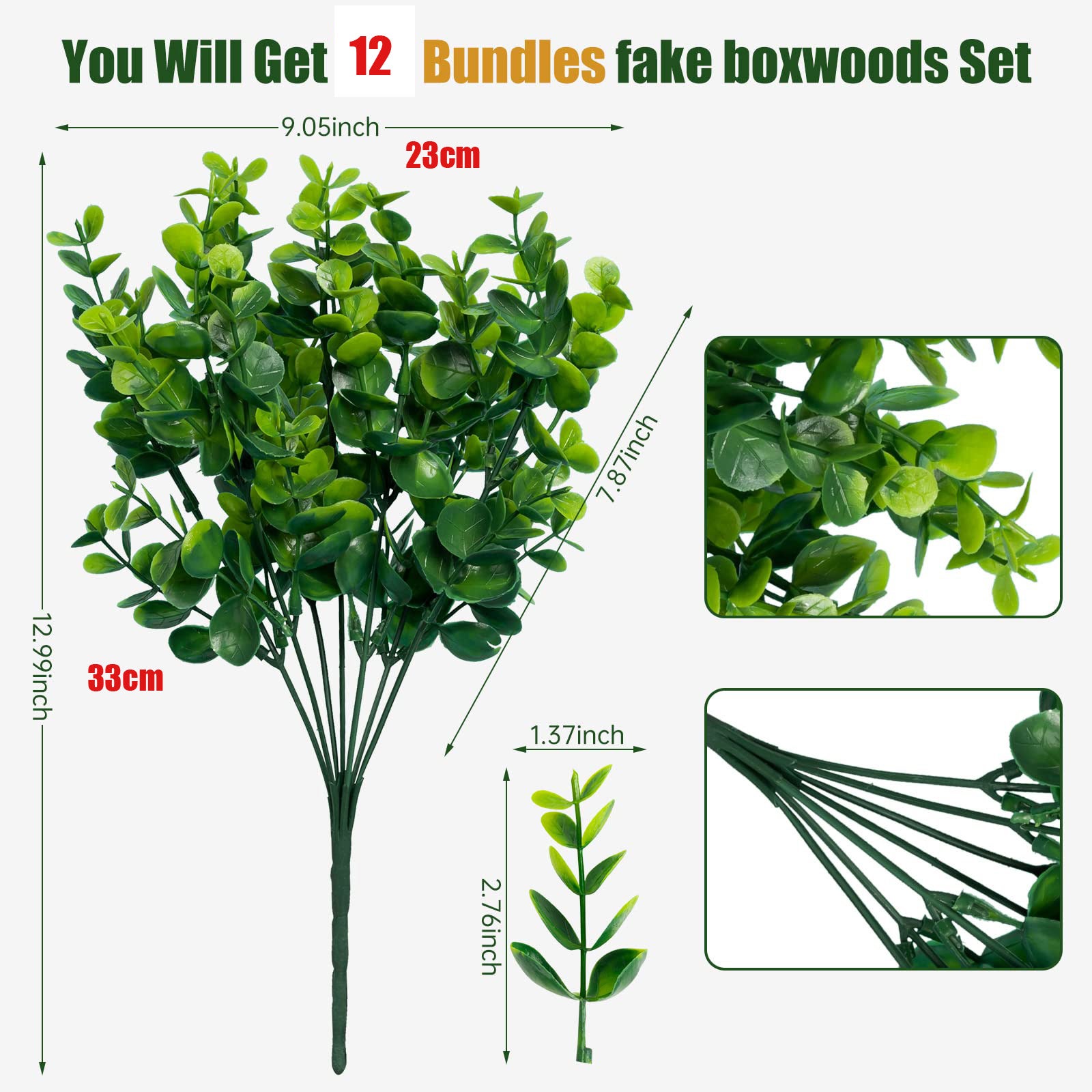 OBOSOE 12 ramos de plantas artificiales para exteriores, que imitan árboles de eucalipto de plástico, resistentes a los rayos UV y aptas para macetas - 2