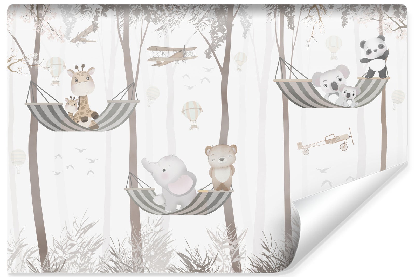 Papel pintado fotografico no tejido para habitación infantil animales aviones globos plantas 450cm x 300cm