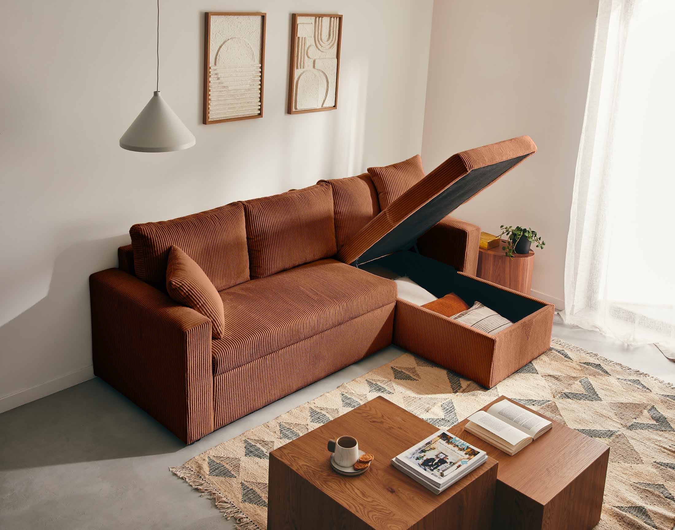 Canapé d'angle convertible 4 places en velours côtelé gris foncé - CYRUS - Best Mobilier - 9