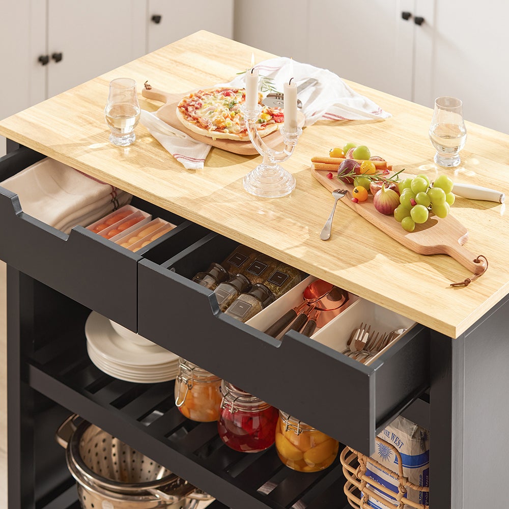 SoBuy FKW74-SCH Cuisine Buffet Desserte de Cuisine à roulettes Table Roulante Meuble de Rangement pour Cuisine et Salon avec 2 tiroirs et 2 étagères - 4
