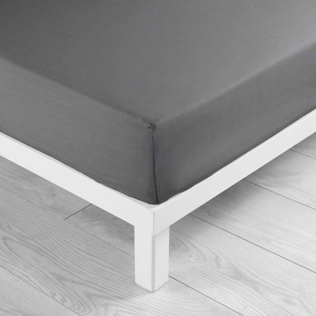 Drap-housse 1 personne 90 x 190 cm coton 57 fils LINA Anthracite – Bonnet 30 cm