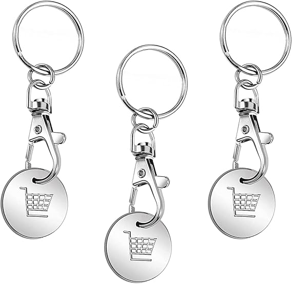 Lot De 4 Porte-clés Pour Caddie - Pièce/jeton De 1€ - En Acier Inoxydable Argenté