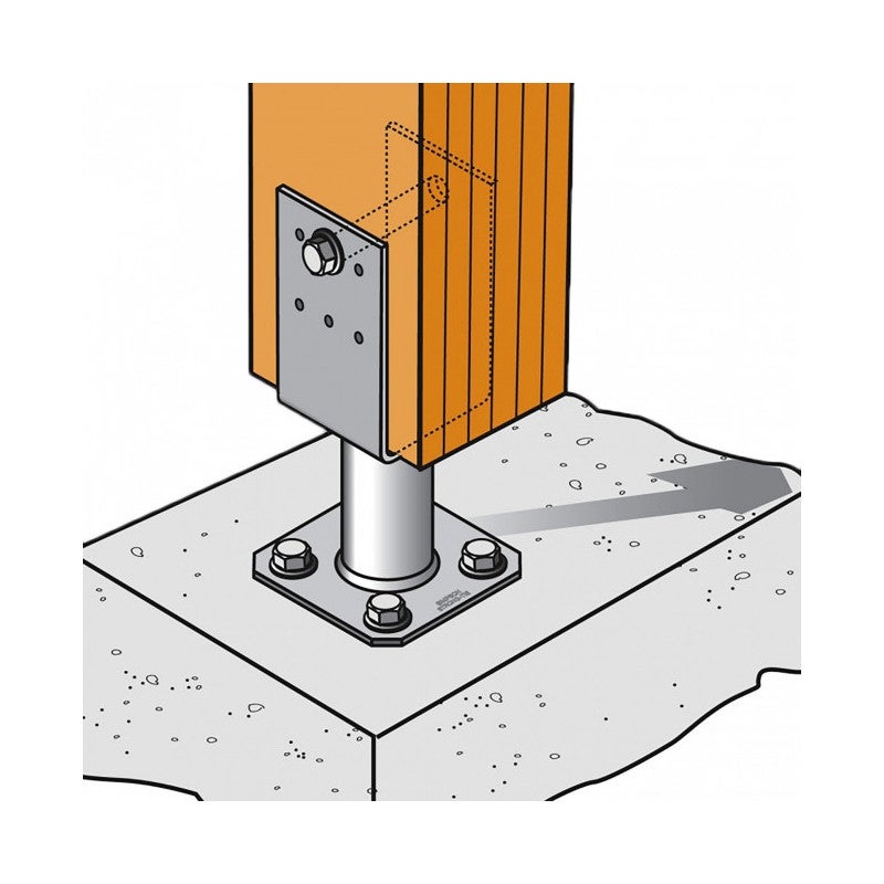 Pied de poteau en U sur platine PPUP - Dimensions: 70 mm - 2
