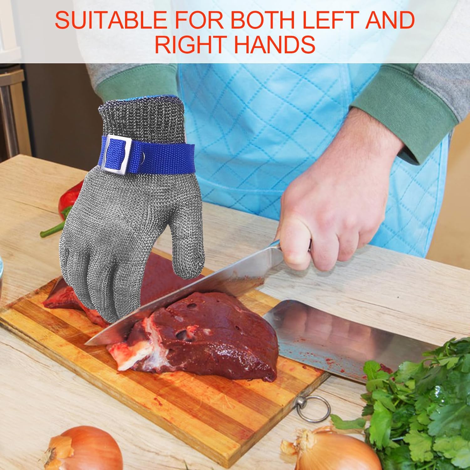 Gants Anti-Coupure Niveau 9, Protection Cuisine et Huître, Maille Acier Inoxydable pour Boucher, Découpe de Viande (Taille L) - 3
