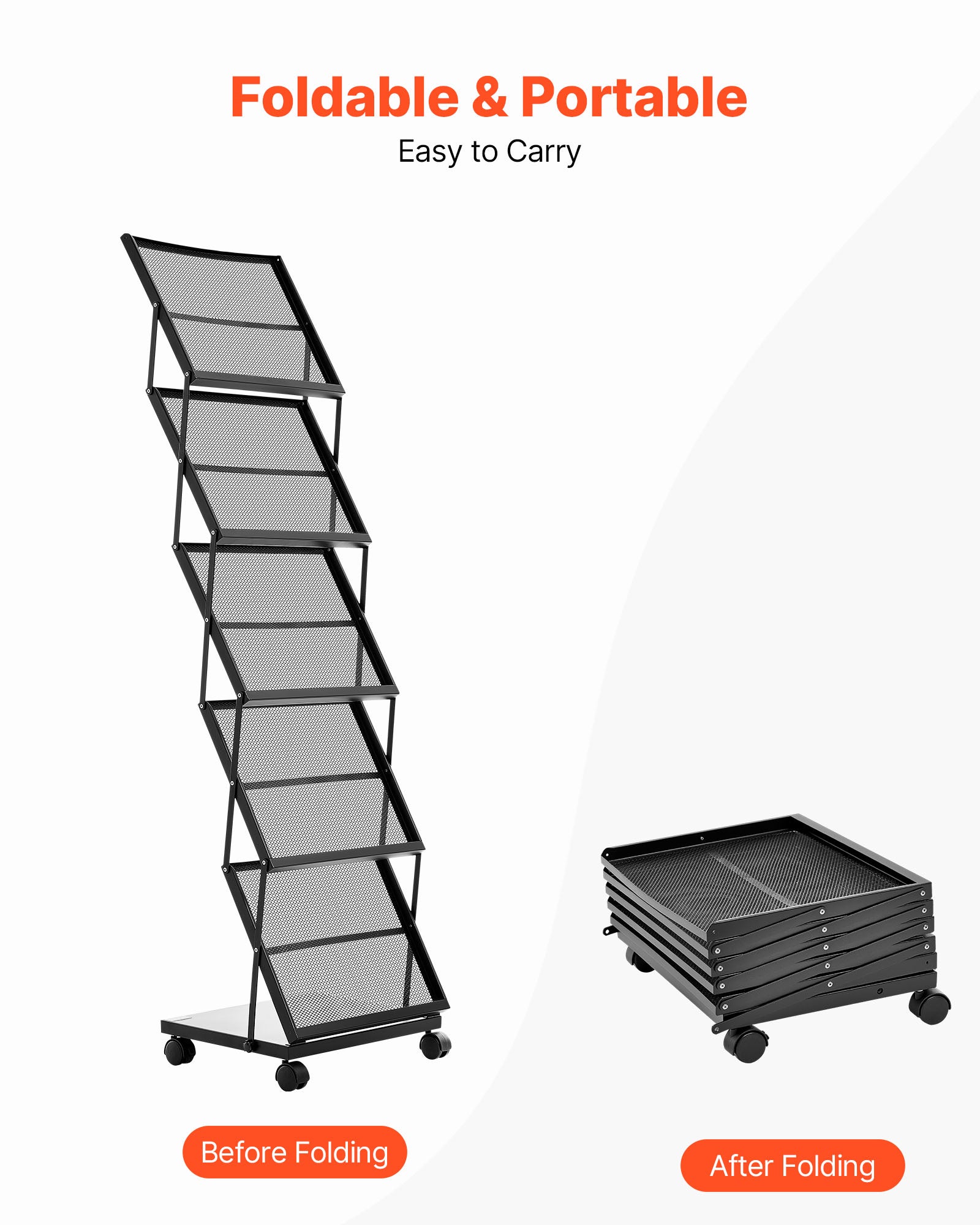 Présentoir à brochures VEVOR 5 niveaux, porte-brochures sur pied avec roulettes, porte-revue pliable pour journaux, pour expositions, bureaux, hôtels - 5