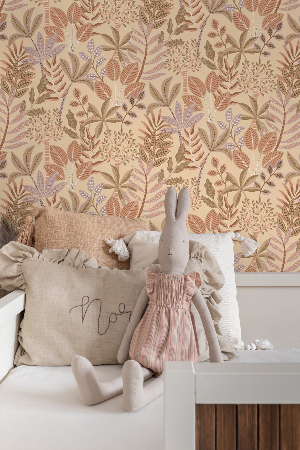 Papier peint feuilles beige, rose terracotta et lilas violet - 50 x 900 cm - ESTAhome - 3