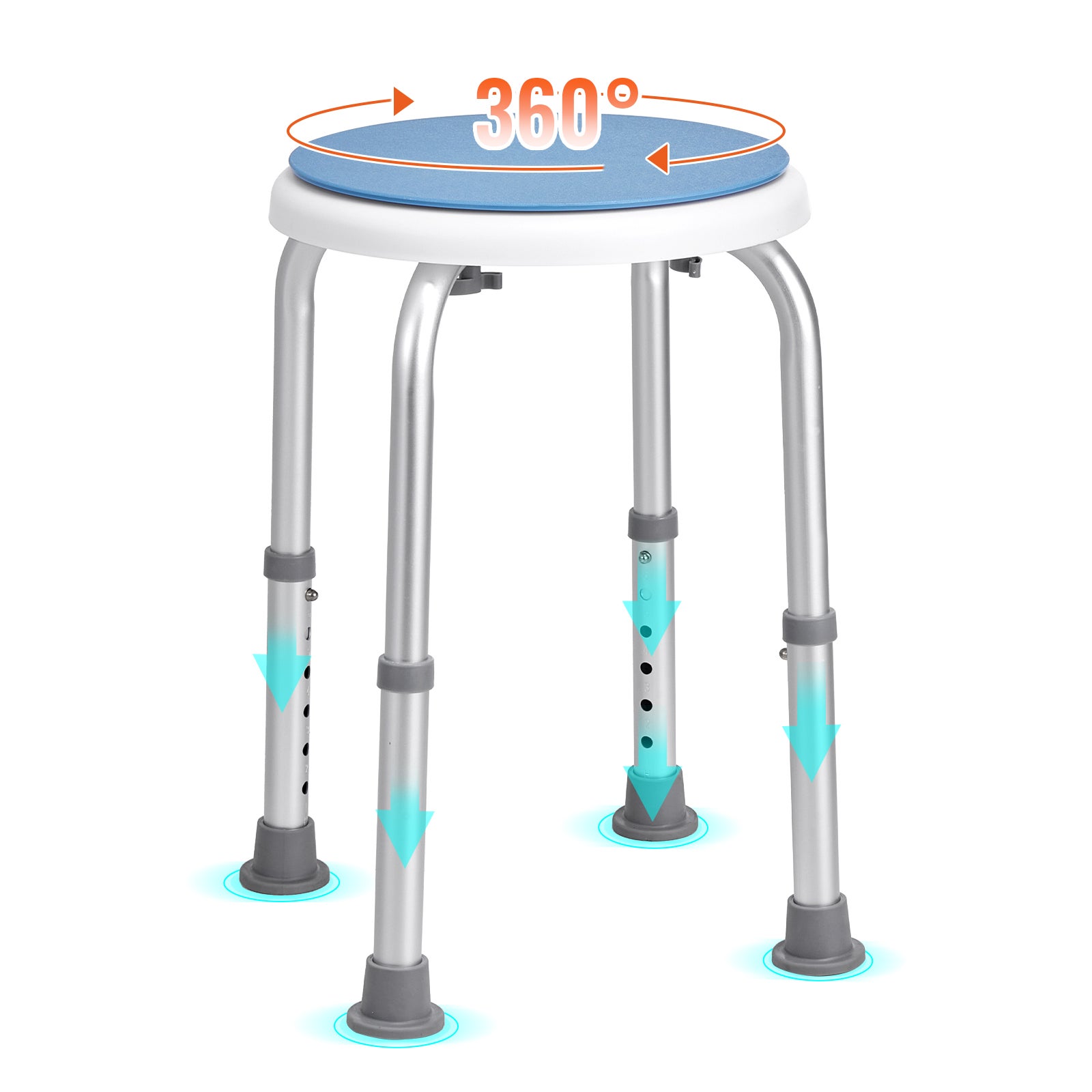 Taboret prysznicowy krzesło prysznicowe 360-485 mm z regulacją wysokości, stołek łazienkowy siedzisko łazienkowe 136,1 kg nośność, stabilny stoł VEVOR