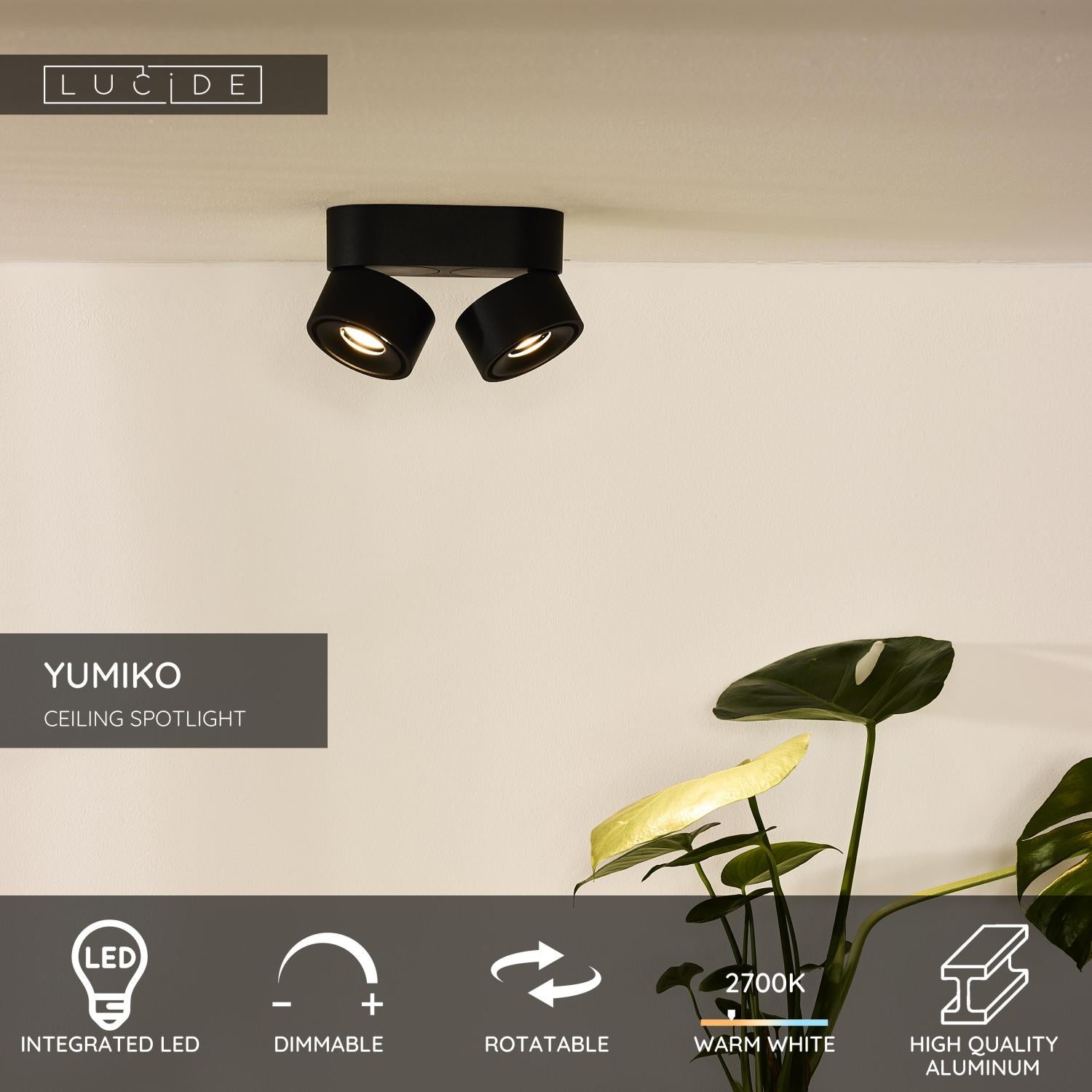 Spot plafond YUMIKO - Noir - LED intégré - Lucide - 2