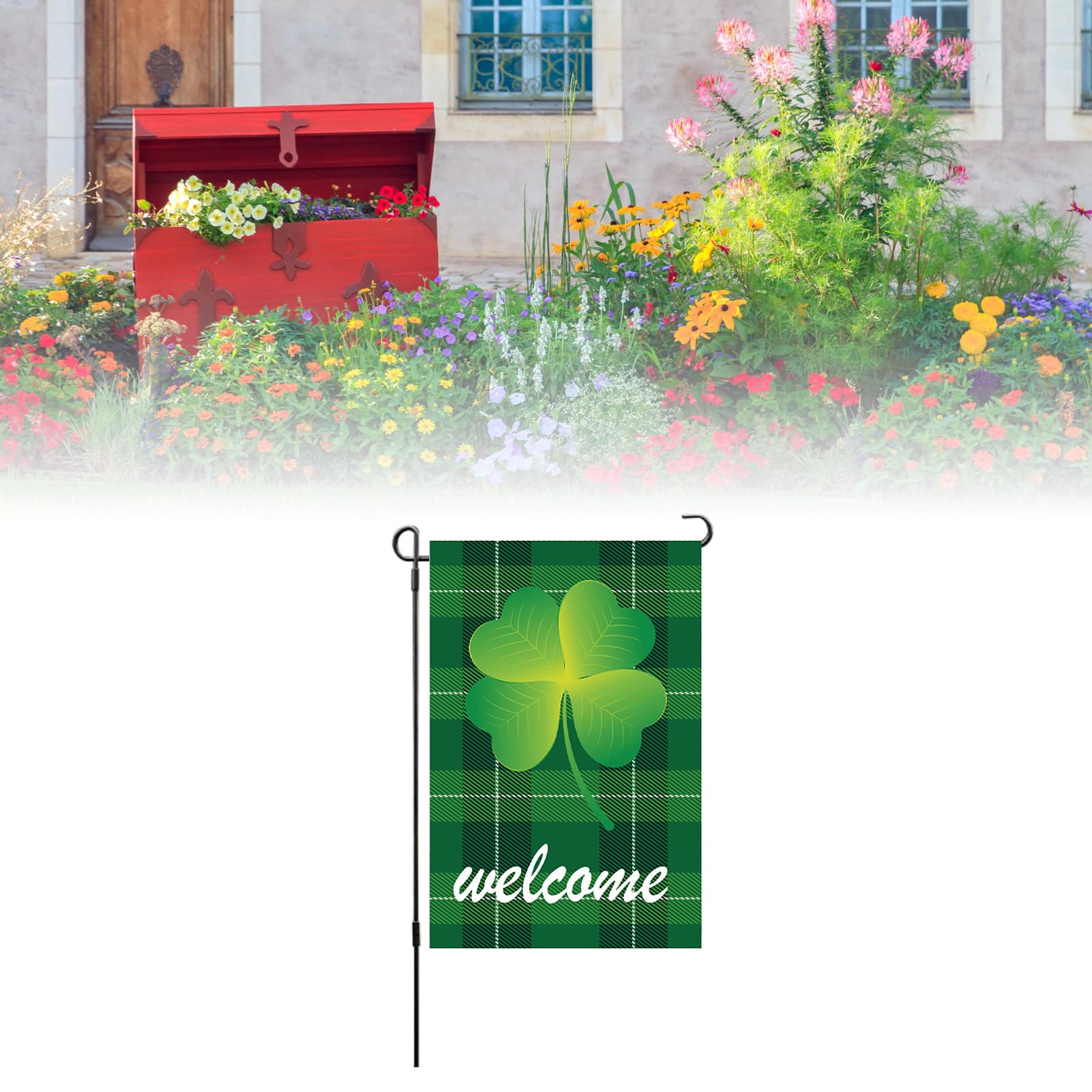 CROWNED BEAUTY St. Patrick's Day Gartenflagge – 30,5 X 45,7 Cm, Doppelseitig, Jute-Optik, Mit Kleeblättern, Für Draußen
