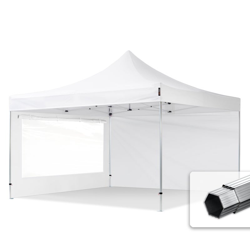 4x4 m Namiot Ekspresowy PROFESSIONAL Alu 40mm, ze ścianami bocznymi, okna panoramiczne, biały