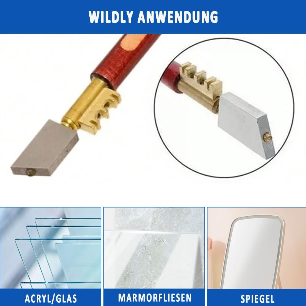 Utensile per il taglio del vetro, tagliavetro diamantato per impieghi gravosi per tagliare vetri fino a 8 mm di spessore – Manico in ottone – Manico i - 5