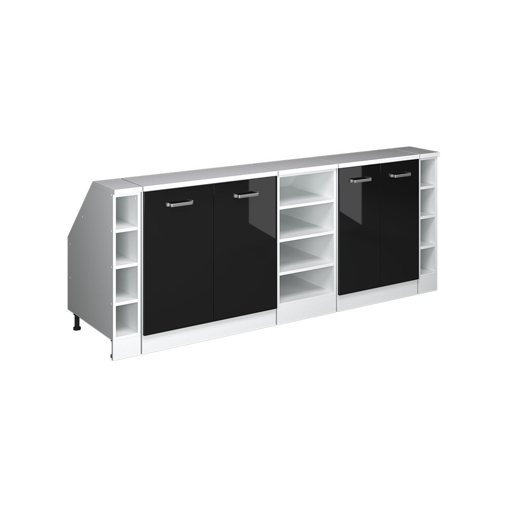 Vicco armario de cocina para techo inclinado r-line, negro brillo intenso, 210 cm lote de 5 carcasas de armario 60 cm de profundidad