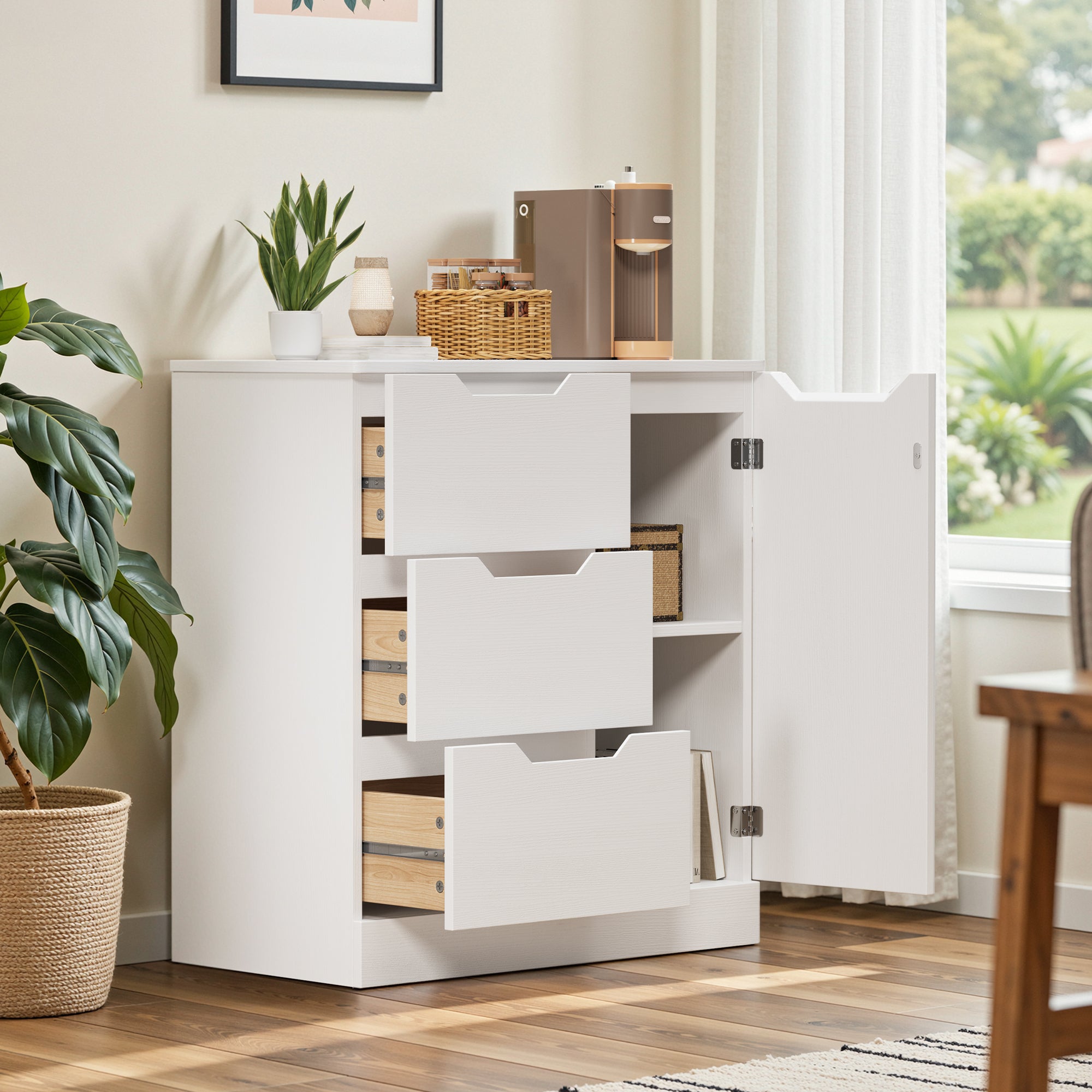 Buffet 1 Anta 3 Cassetti Bianco, Mobile Contenitore con Ripiani Regolabili 80x35x76cm - 8