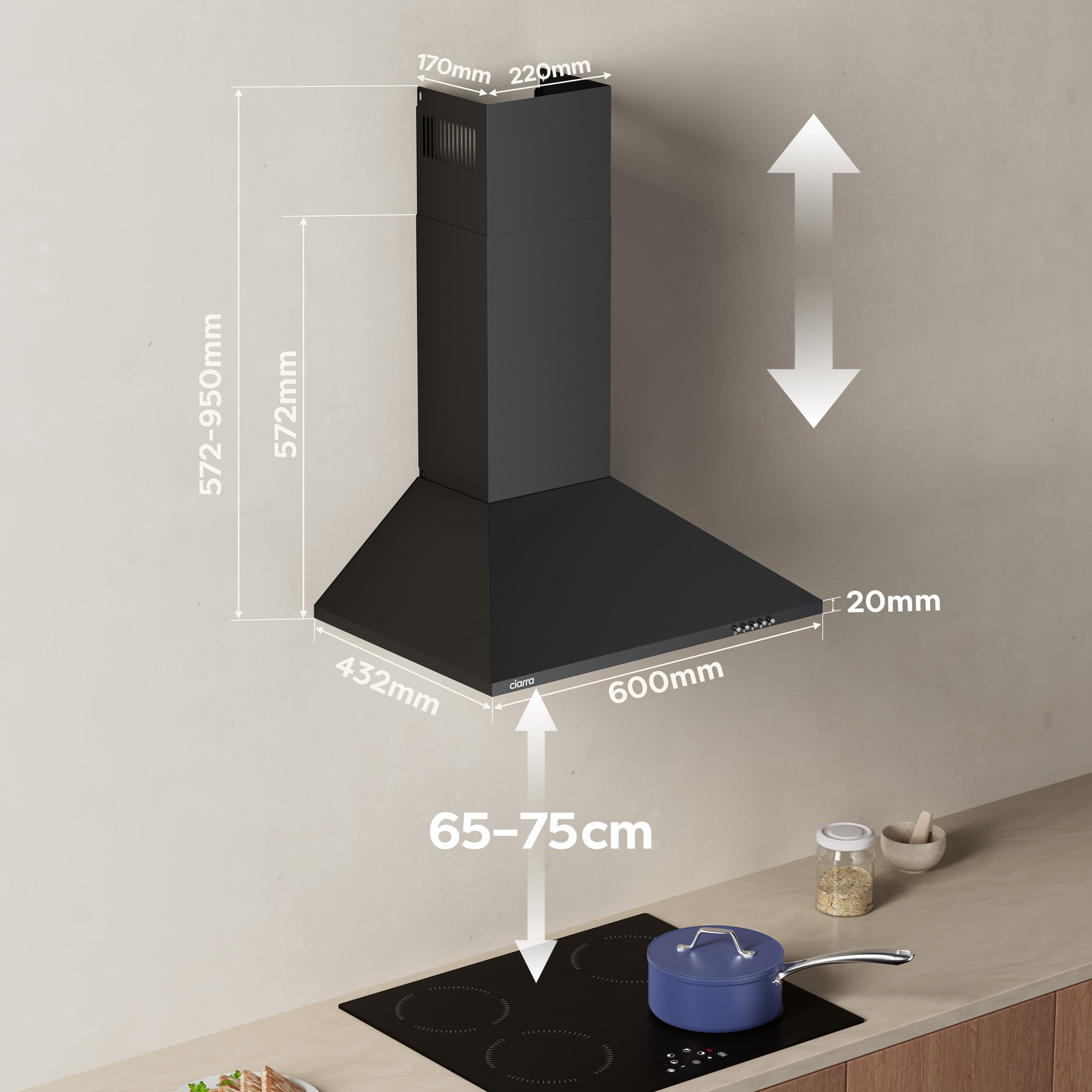 Exaustor de Parede CIARRA 60cm 404 m3/h 3 Velocidades Recirculação Preto 201BK60 - 9