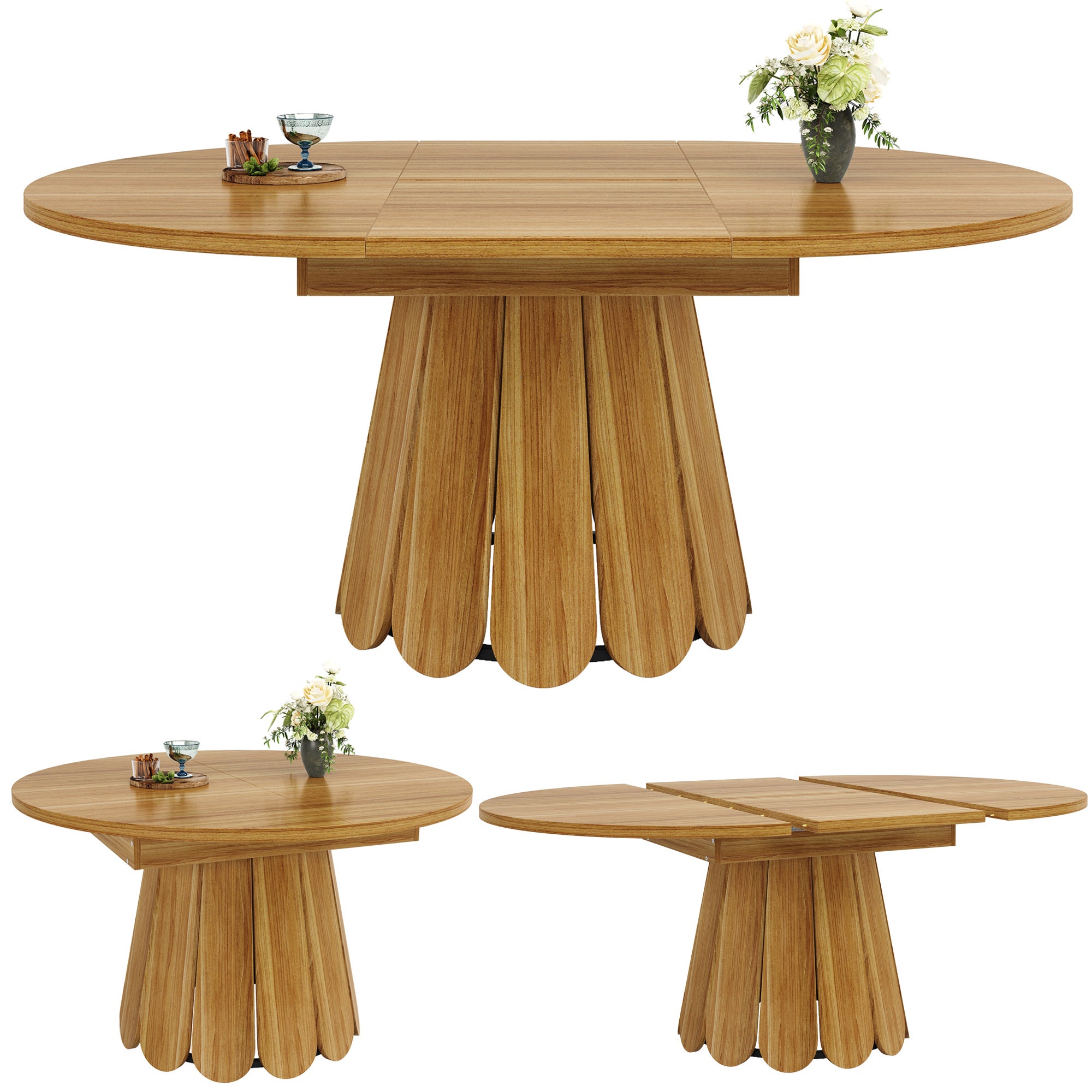 Table a Manger Extensible ronde en ovale, Table de cuisine jusqu'à 6 couverts, Pour Balcon et Salon, Marron(118×118~158×76,8cm) - 6