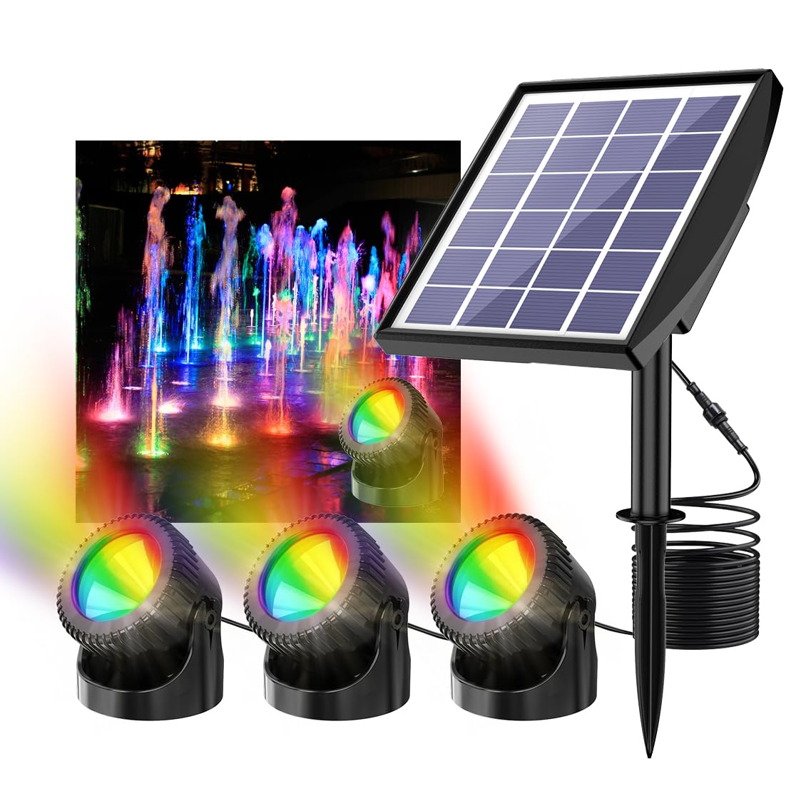 Solarna lampa RGB do oczka wodnego, 12 trybów oświetlenia, oświetlenie podwodne, wodoszczelność IP68, odpowiednia do akwariów i zbiorników (3 lampy)