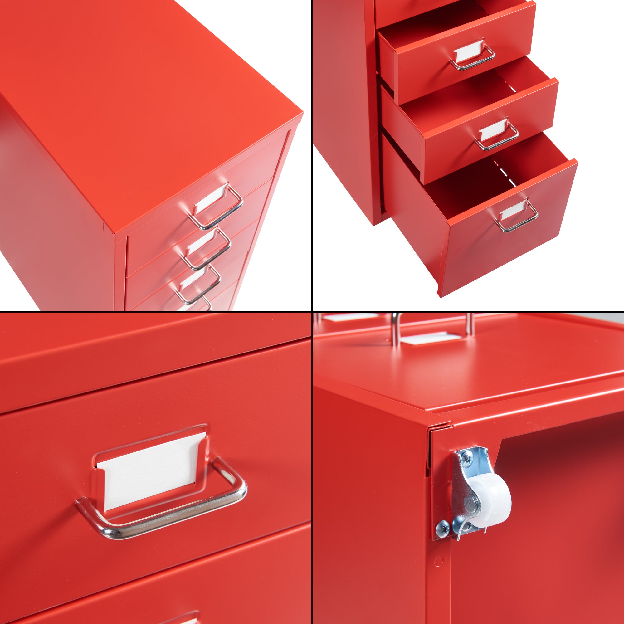 Caisson de bureau Kökar à roulettes avec 5 tiroirs 69 x 28 x 41 cm rouge [en.casa] - 6