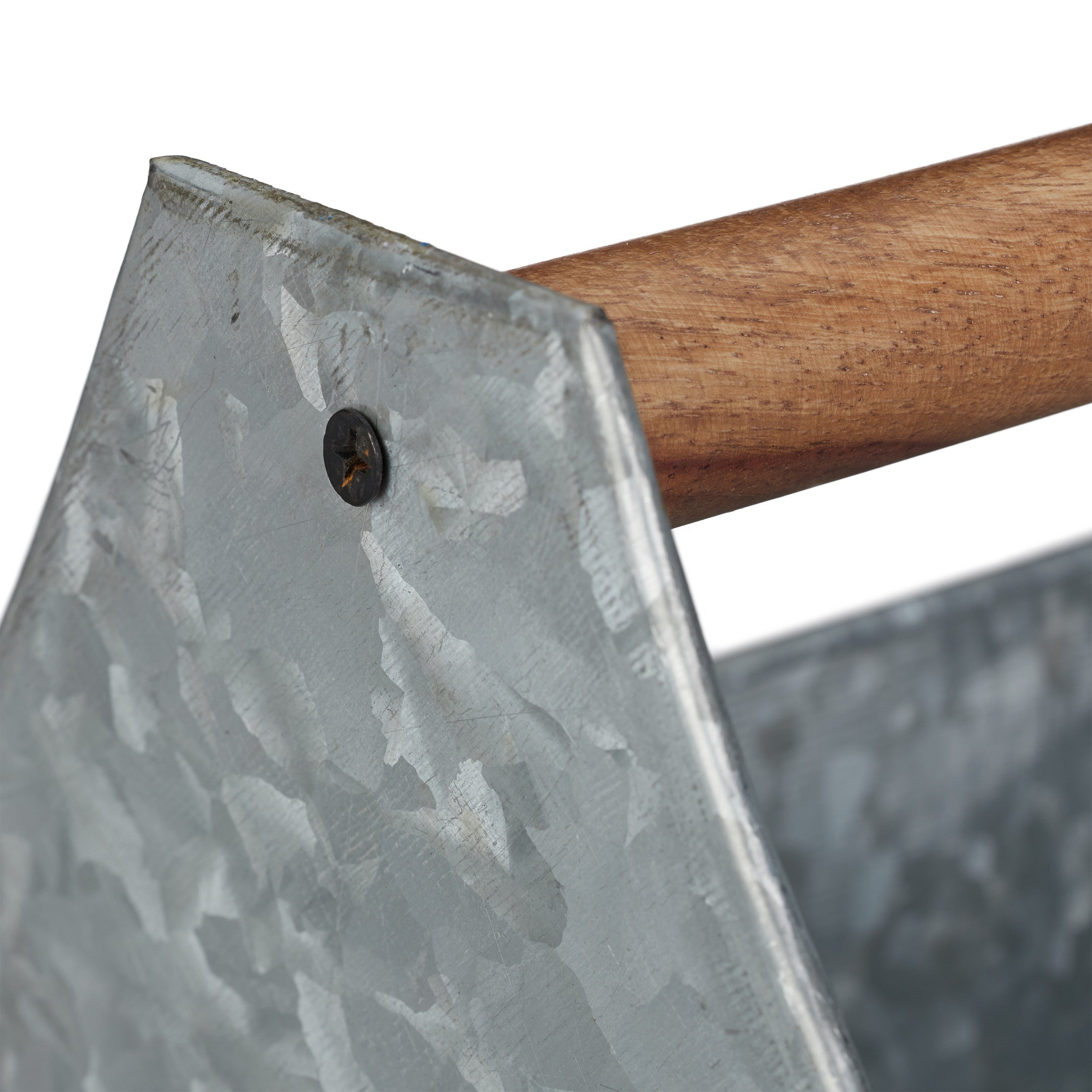 Jardinière, manche en bois, fleurs, plantes et herbes, design boîte à outils, fer, HLP 20x36x20 cm, argenté, Relaxdays - 6