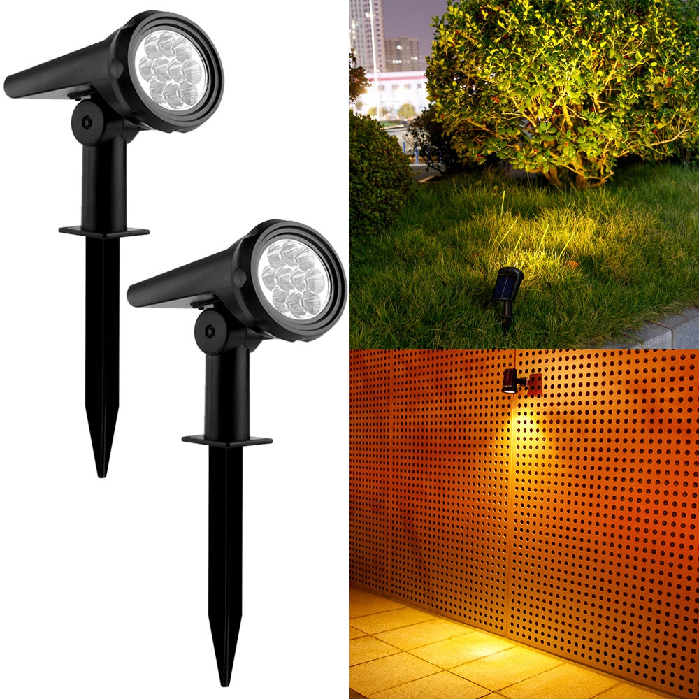 Zestaw 2 solarnych lamp zewnętrznych, lampki trawnikowe, lampy ogrodowe zewnętrzne, 10 LED [ciepłe światło trójpoziomowe]