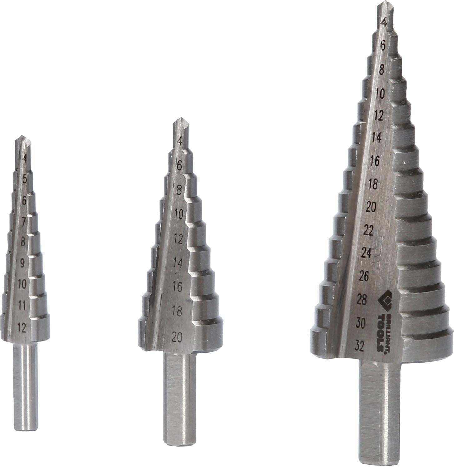 BRILLIANT TOOLS Zestaw wierteł stopniowych 3-częściowy Ø 4 - 32 mm - BT101925
