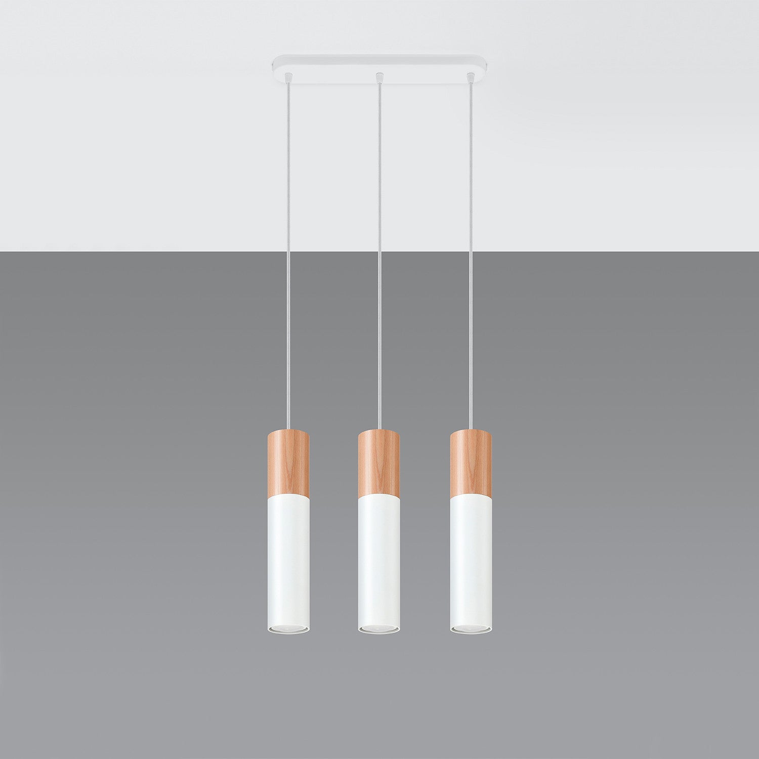 Lampa wisząca Pablo biała naturalne drewno 3xGU10x12W wym: 100 x 40 x 40 cm aluminium Sollux Lighting