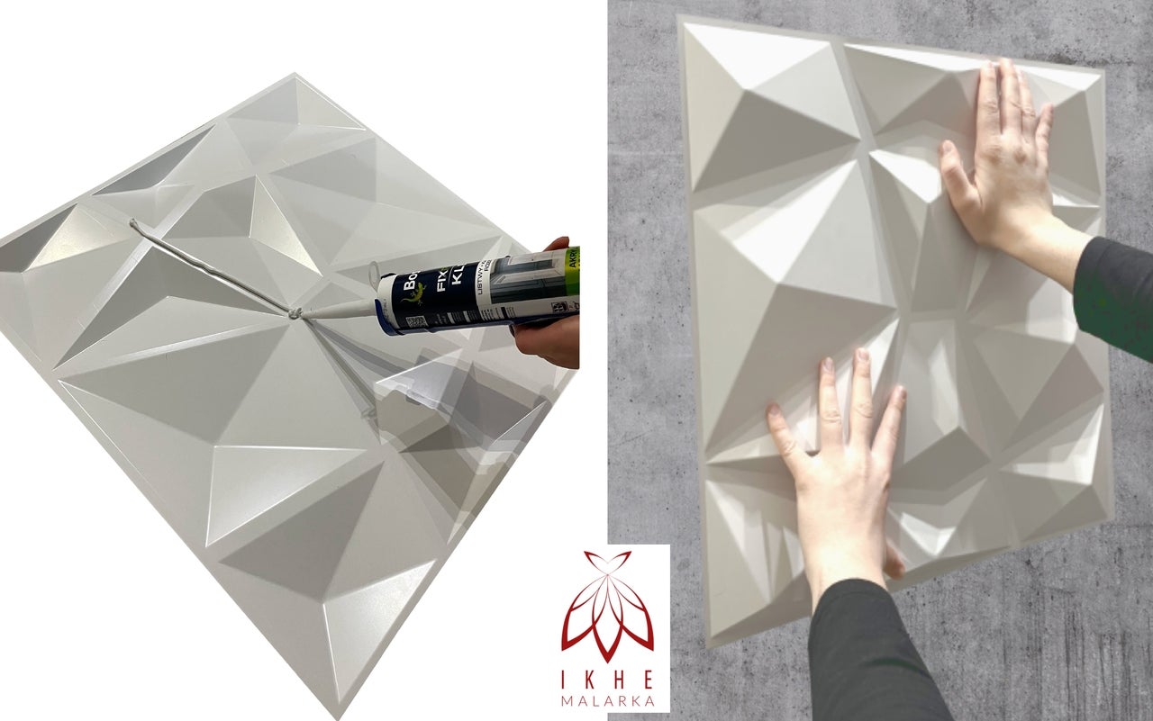 Lot de 12 panneaux muraux 3D en PVC – 3 m² – Effet diamant 