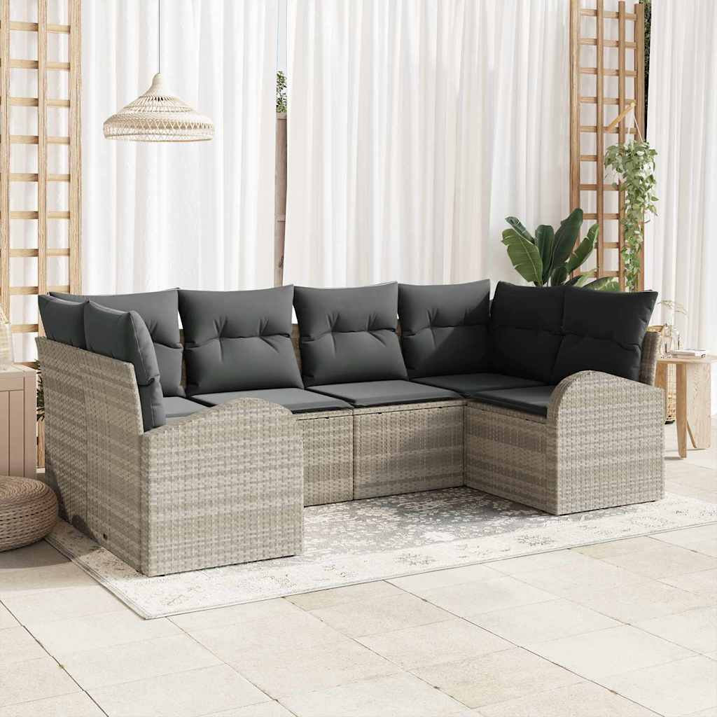 Zestaw Sof na Ogród z poduszką 6 pcs Jasnoszary Rattan poli vidaXL