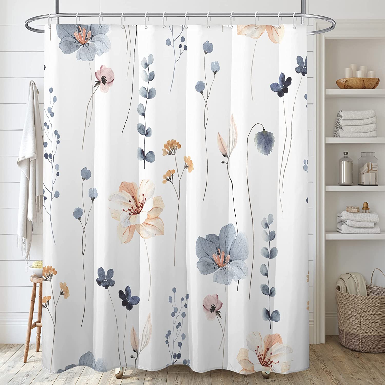 Gibelle Tenda Da Doccia Extra Lunga In Tessuto: Floreale Acquerello Viola E Beige, 72x84 Cm, Con 12 Ganci Inclusi