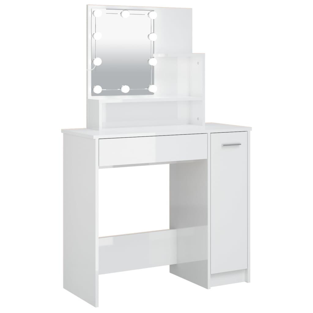 Coiffeuse Table De Maquillage Laura Avec Miroir LED Et Tabouret - Blanc - Vicco