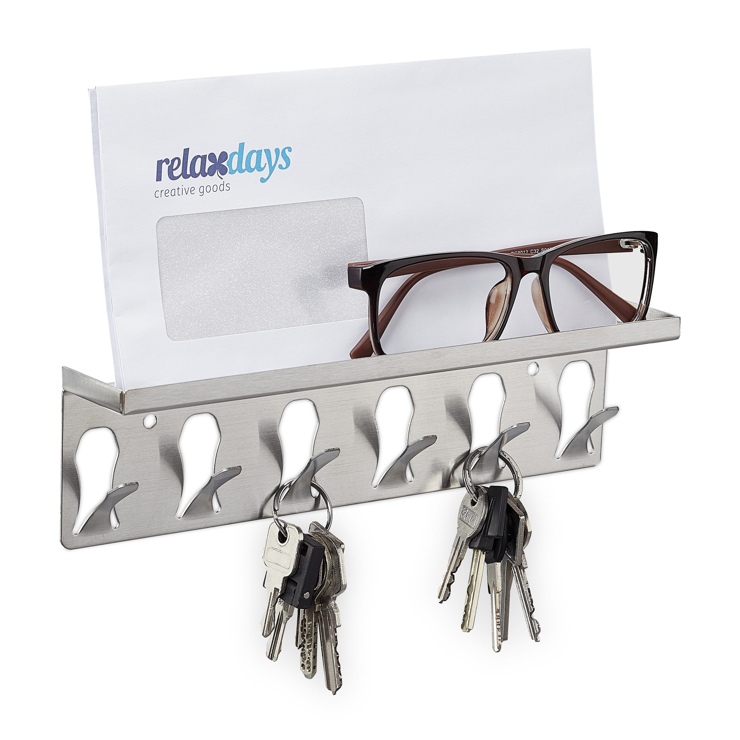 Relaxdays Mensola Portachiavi, Bacheca Appendichiavi, 6 Ganci, Portalettere, Posta, Acciaio, HxLxP: 7x24,5x5 cm, Nero Relaxdays Mensola Portachiavi, Bacheca Appendichiavi, 6 Ganci, Portalettere, Posta, Acciaio, HxLxP: 7x24,5x5 cm, Nero