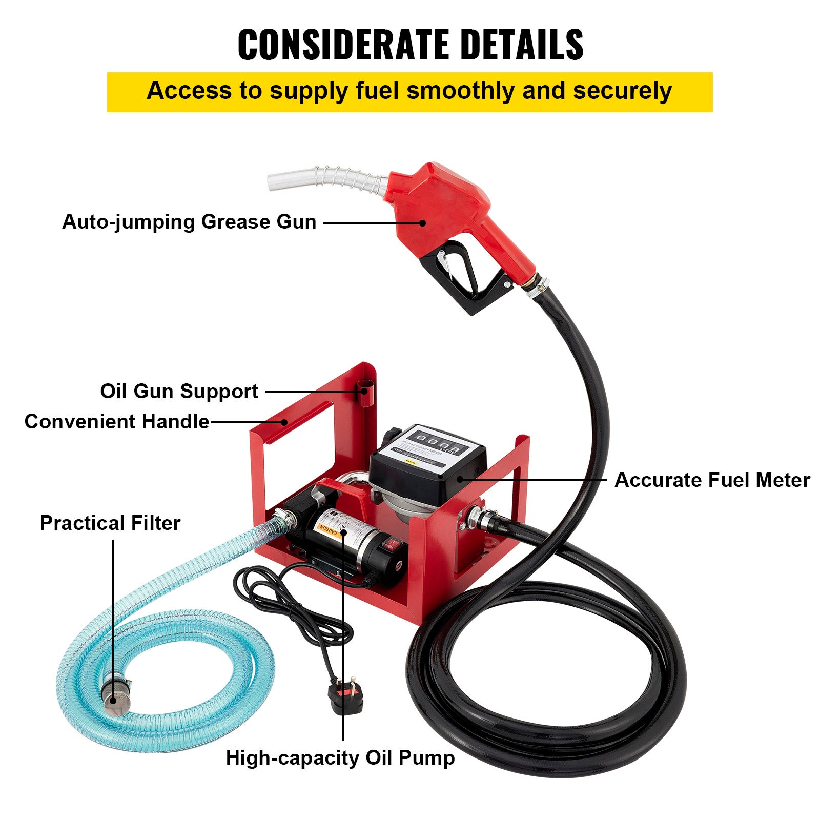 Pompe De Diesel VEVOR 40 L/min Pompe à Fuel Gasoil Huile Pompe Transfert Diesel Électrique 2800tr/min Pompes à Carburant Auto-Aspirant avec Débitmètre - 6