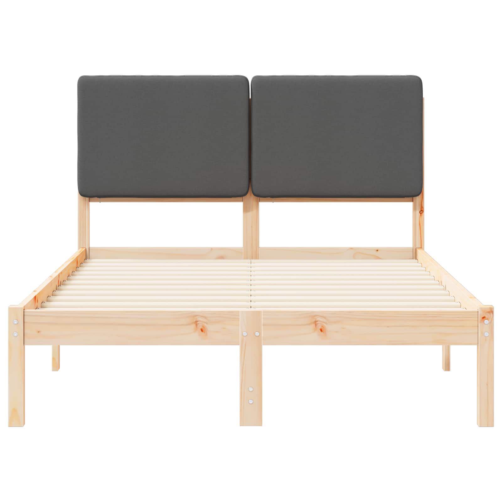 Cadre de lit avec tête de lit rembourrée en pin massif, gris foncé, pour la chambre - 5