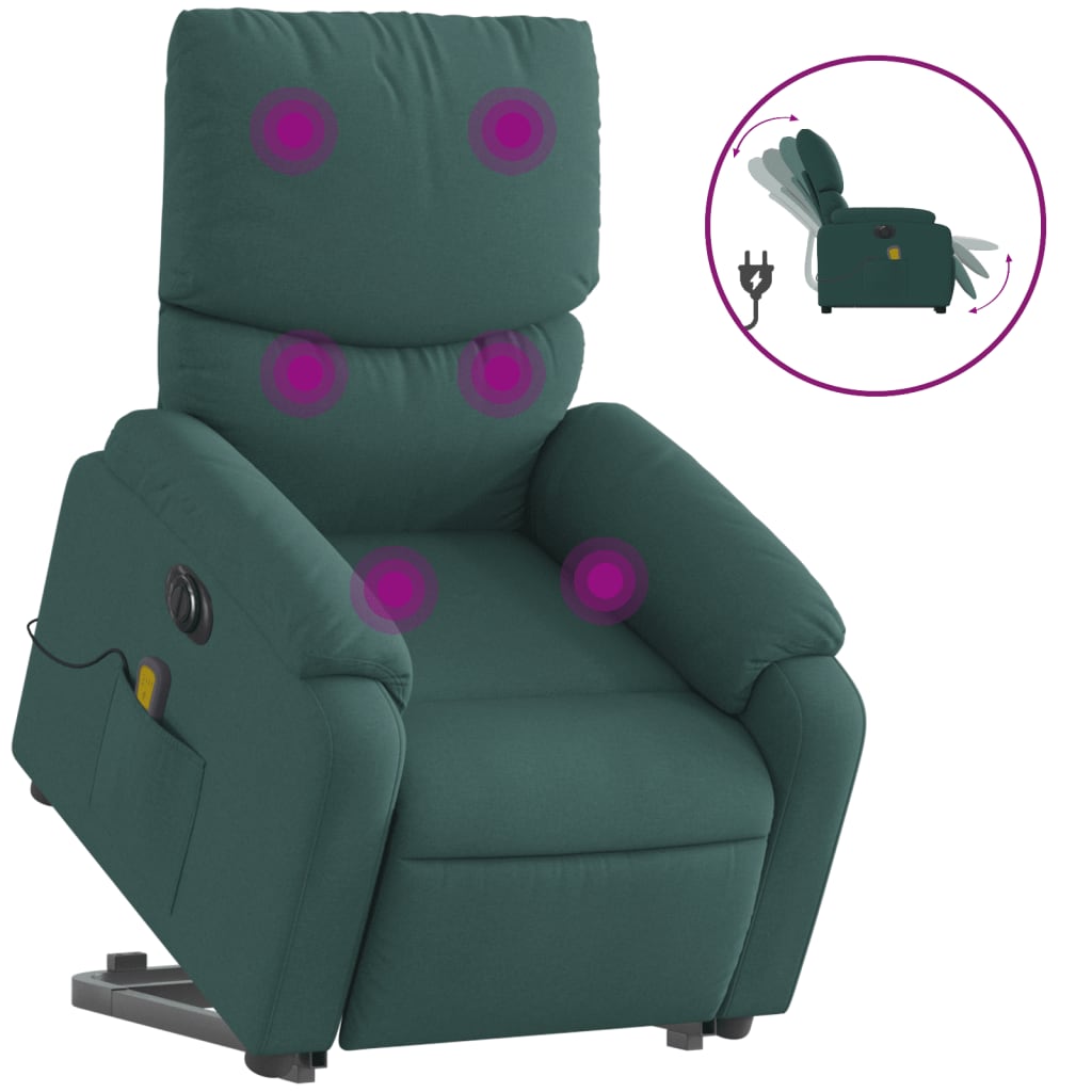 Sillón masaje eléctrico | sillón de relax | silla de relax reclinable elevable tela verde oscuro cfw365638