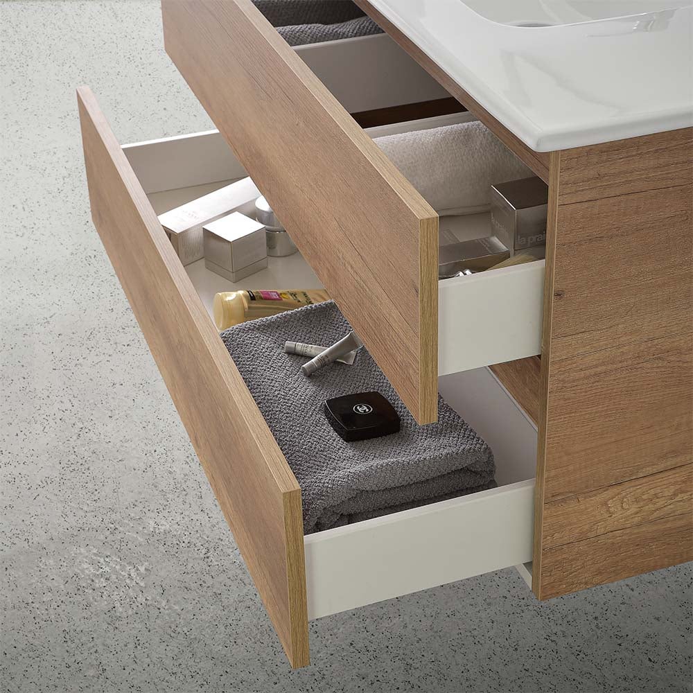 Mobile bagno sospeso 100 rovere naturale completo con 2 cassetti Nadia - 6