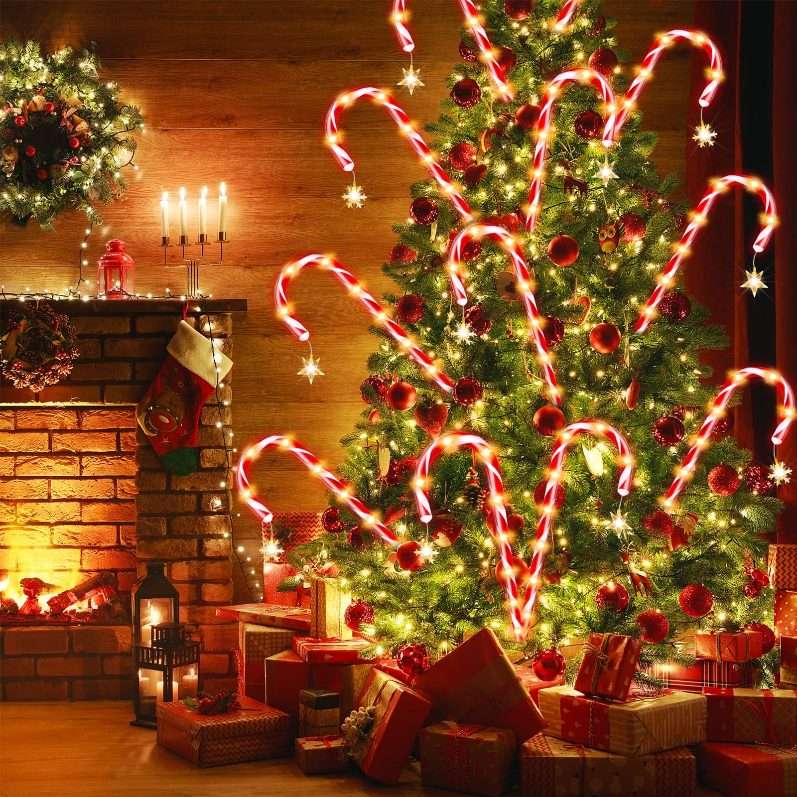 Zestaw 22 solarnych lampek choinkowych w kształcie laski cukrowej Wodoodporne solarne lampki choinkowe, ozdoby świąteczne, lampki solarne na paliki - 4