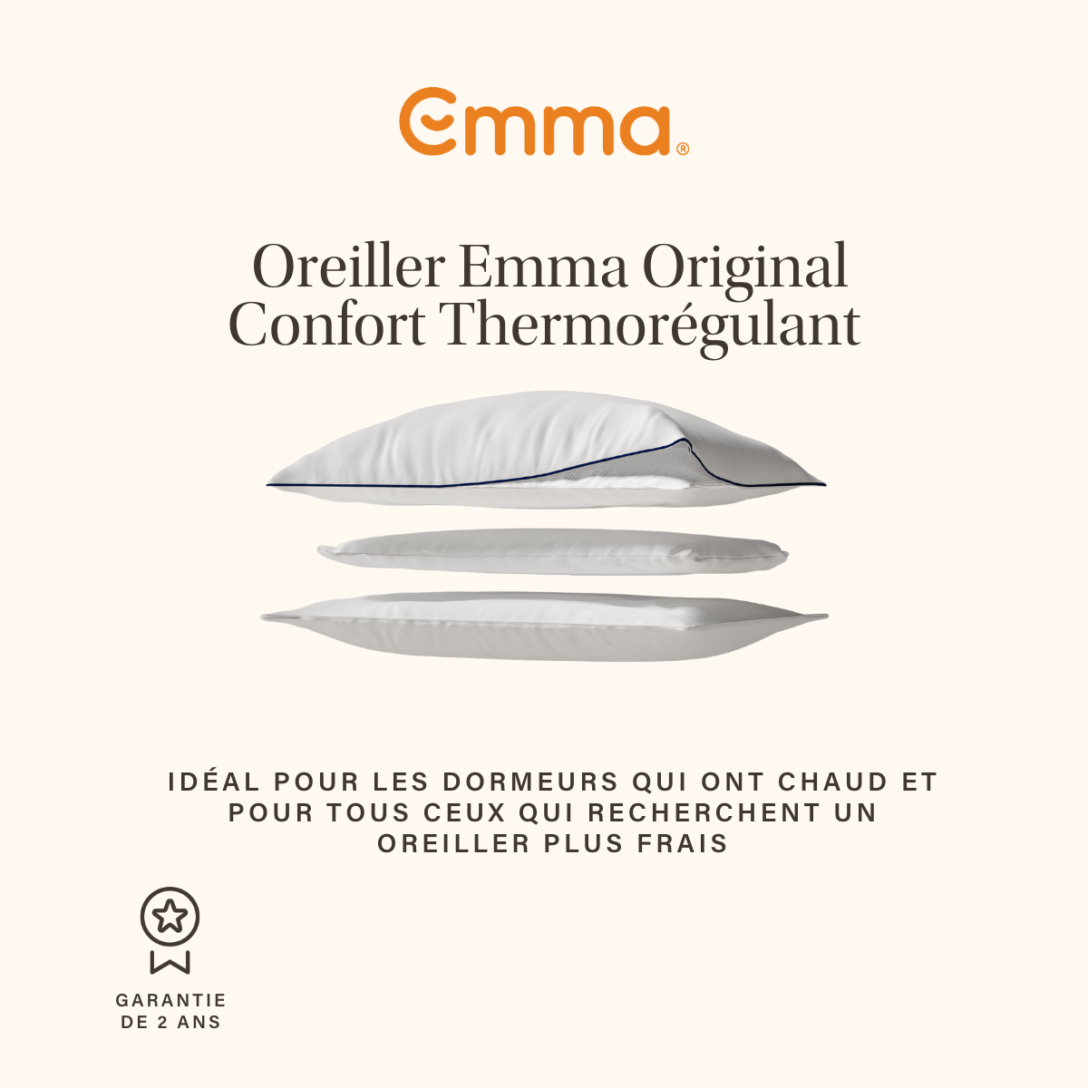 EMMA | Oreiller Emma Original Confort Thermorégulant 60x60 cm | Thermorégulant | Hauteur Adaptable | Hypoallergénique - 2