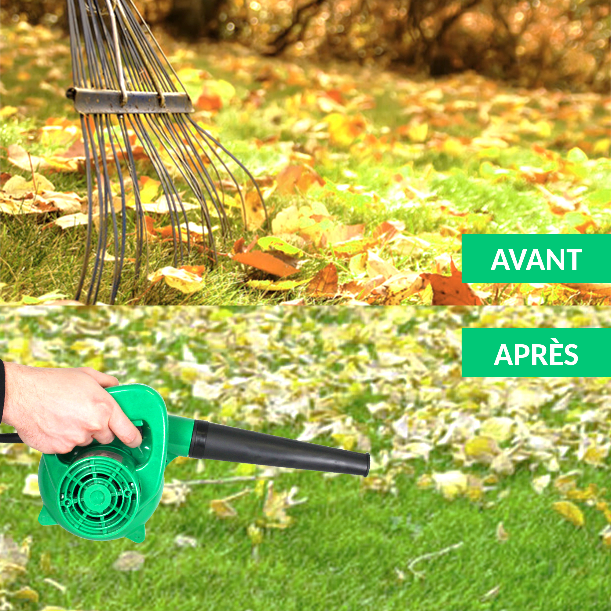 Mini soffiatore elettrico, aspirapolvere reversibile con sacchetto, lunghezza cavo 2M, 500 W, 40CM, verde - 6