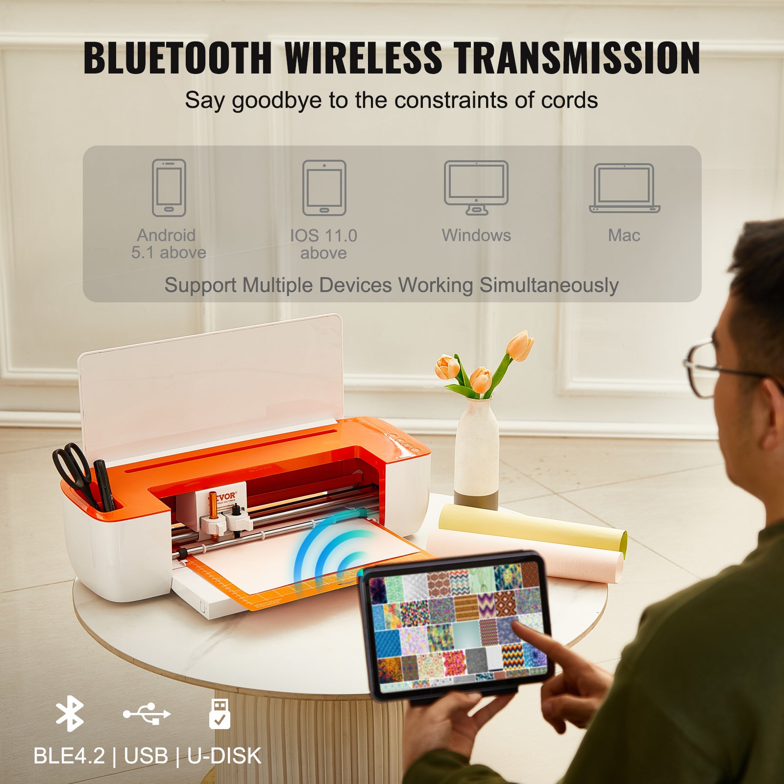 Corte vinil VEVOR, plotter corte com conectividade Bluetooth, compatível com iOS, Android, Windows e Mac, designs massivos incluídos, criação cartões - 5