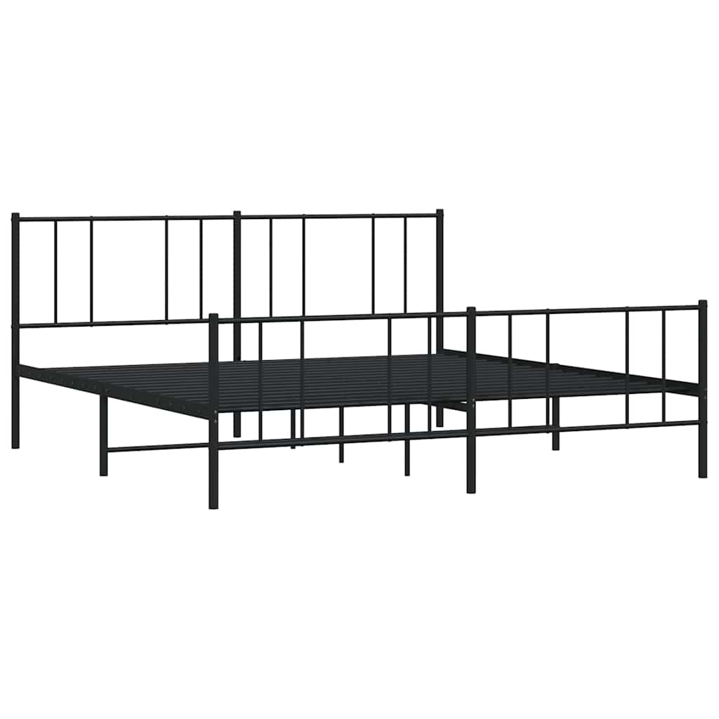 Estructura de cama sin colchón con estribo, de metal negro, para dormitorio, 193 × 203 cm - 4