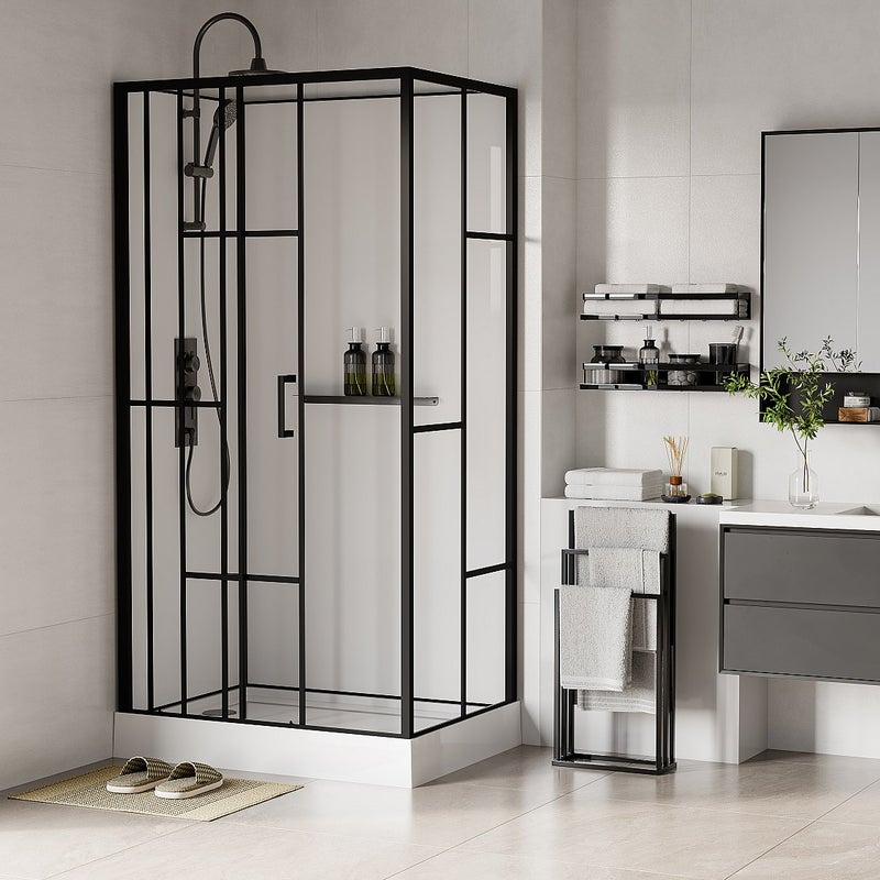 Kabina prysznicowa prostokątna z sitodrukiem - Dwustronny montaż - Biały i Czarny mat - szer. 110 x gł. 80 x wys. 225 cm - GAVILA