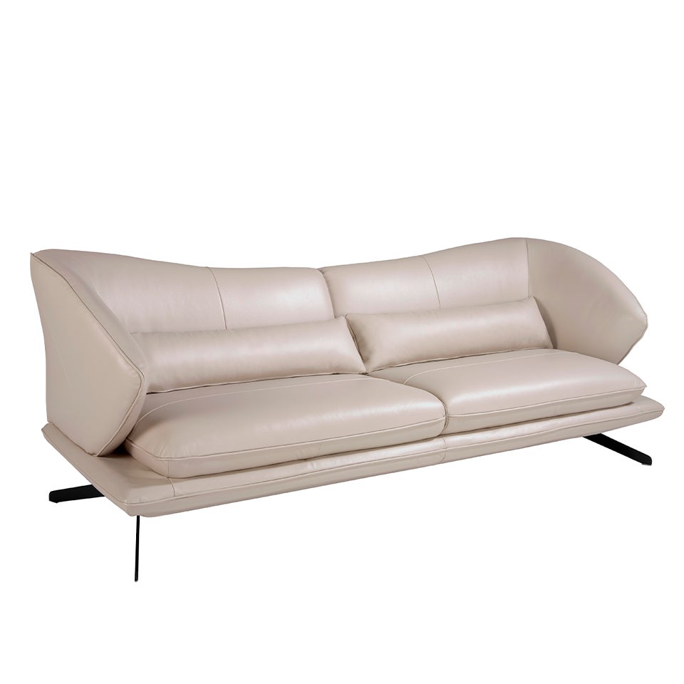 Sofá 3 plazas en piel vacuno gris taupe 230 x 90 x 85 cm