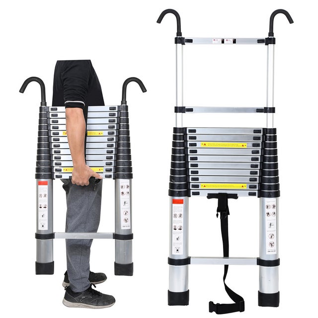 Scala telescopica con gancio scala allungabile fino a 150 kg stabile scaletta in alluminio argento 3,8 m