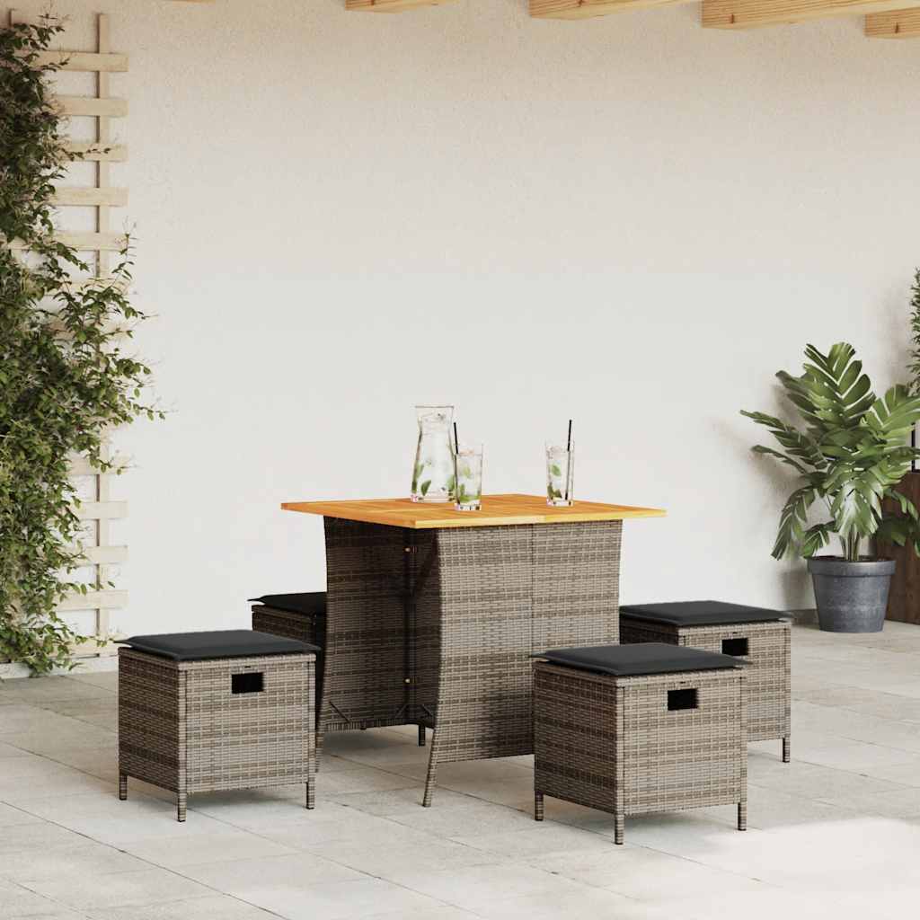 5 pcs conjunto de jantar p/ jardim c/ almofadões vime PE cinza CFW356990 - 2