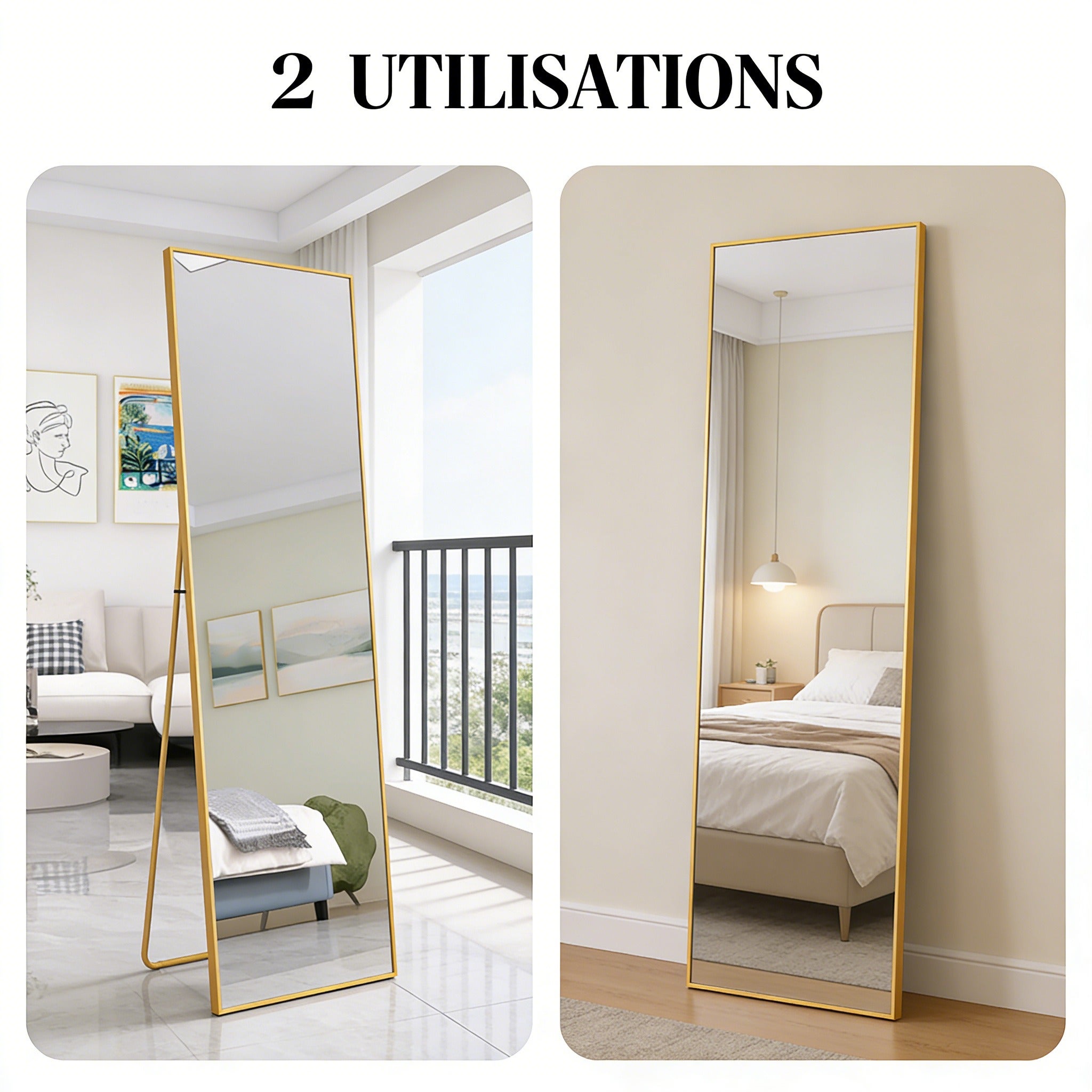 Miroir sur pied classique 162x53 cm - Grand Miroir rectangulaire - Cadre en Aluminium - Salon, Chambre à Coucher, Dressing - Doré - 2