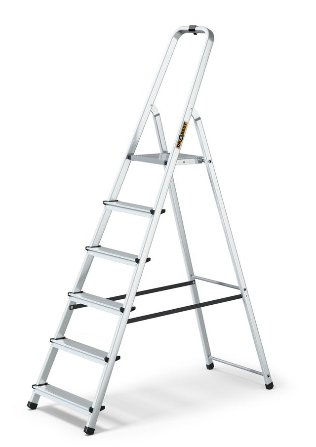 Drabina aluminiowa domowa jednostronna 6 stopni z haczykiem DRABEST