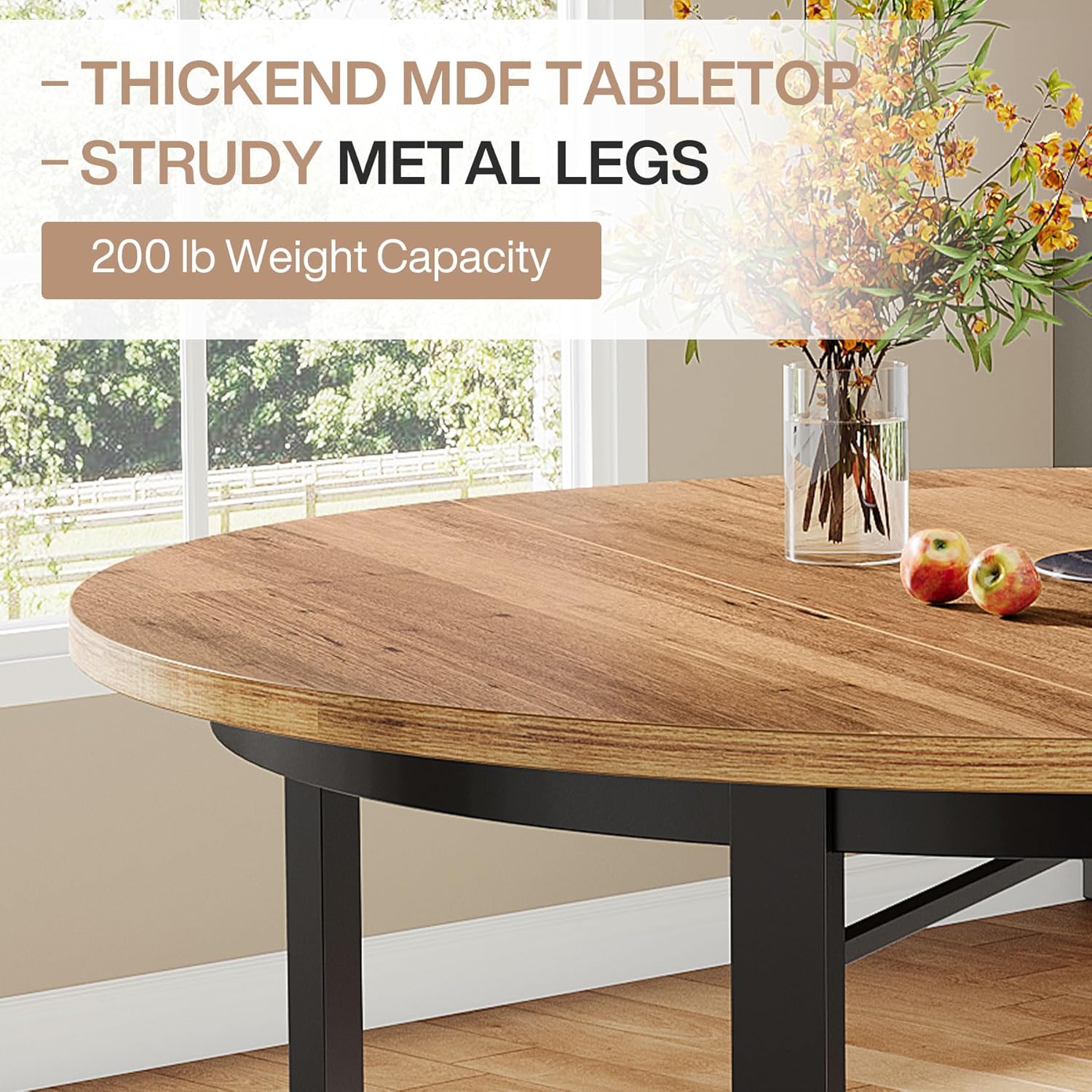 Tribesigns Tavolo da pranzo rotondo per 4 o 6 persone, 120*120*75CM, con gambe in metallo massiccio, per sala da pranzo, cucina - 6