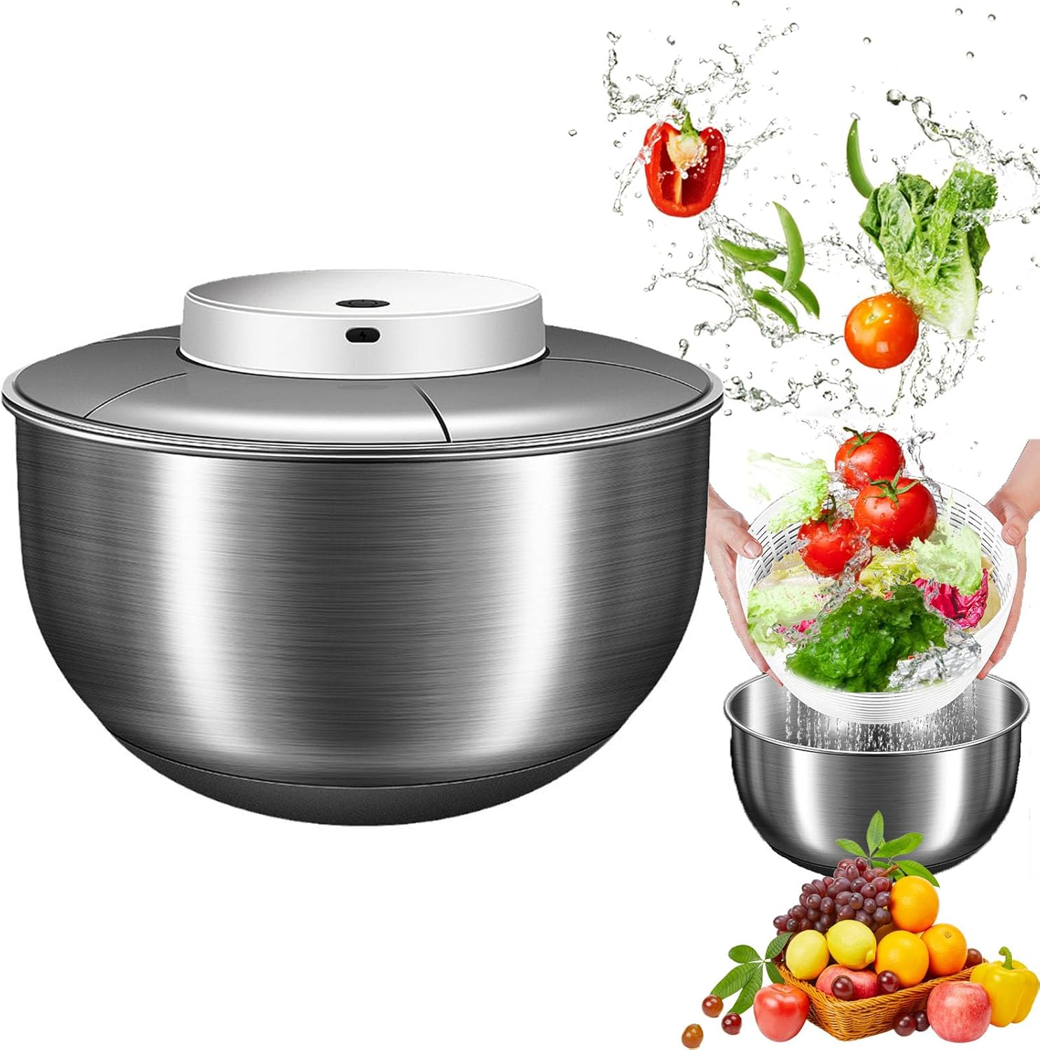 Essoreuse à Salade Électrique 6L Grande Capacité - Avec Panier Et Bol, Pour Légumes Et Fruits
