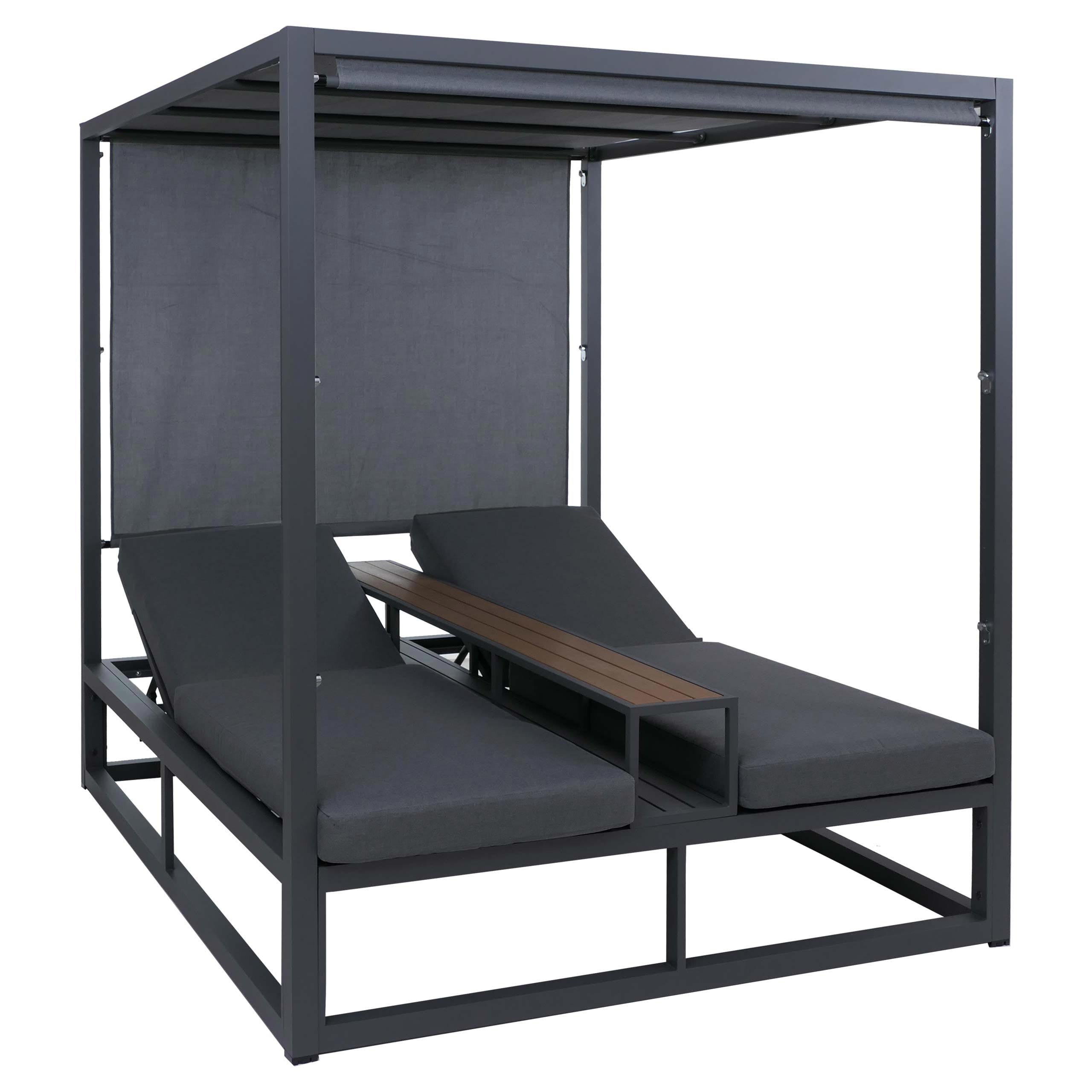 Aluminiowy leżak ogrodowy HWC-P81, leżak typu daybed, tapicerka 10 cm, 220 g/m², 196 x 165 x 196 cm ~ ciemnoszary, tapicerka ciemnoszara