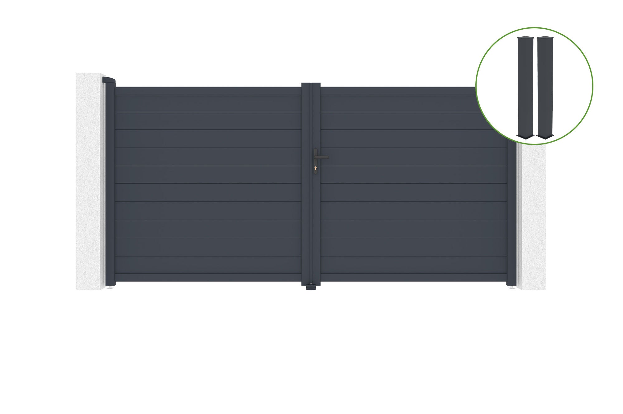 Brama skrzydłowa 3,5m EIGER wys. 180cm aluminium szare + 2 słupki 20x20cm wys. 1